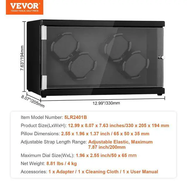 Alt view image 7 of 7 - Watch Winder, Rotating Watch Box for High-End Automatic Watches, 4 Watch Winder Case with Quiet Japanese Motors, LED Light, Adjustable Direction and Speed, Multi Modes