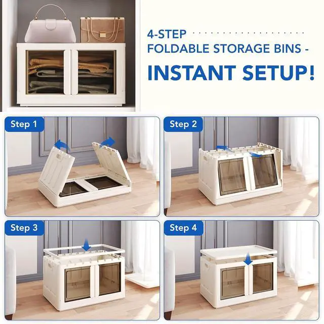 Alt view image 5 of 7 - 228 QT Stackable Storage Bins With Lids, Collapsible Plastic Storage Bins With Doors and Built-in Wheels For Home Dorm Closet Organizers and Storage, 3 Pack Cubes, Milky White
