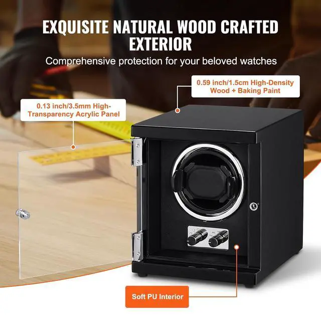 Alt view image 6 of 7 - Watch Winder, Rotating Watch Box for High-End Automatic Watches, Single Watch Winder Case with Quiet Japanese Motor, LED Light, Adjustable Direction and Speed, Multi Modes