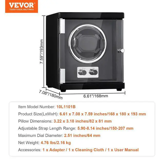 Alt view image 7 of 7 - Watch Winder, Rotating Watch Box for High-End Automatic Watches, Single Watch Winder Case with Quiet Japanese Motor, LED Light, Adjustable Direction and Speed, Multi Modes