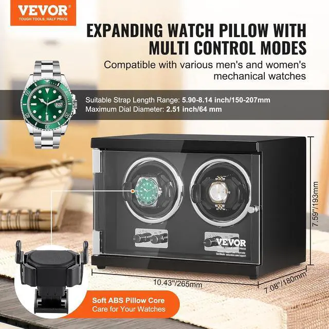 Alt view image 2 of 7 - Watch Winder, Rotating Watch Box for High-End Automatic Watches, 2 Watch Winder Case with Quiet Japanese Motors, LED Light, Adjustable Direction and Speed, Multi Modes