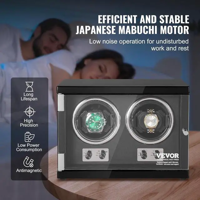 Alt view image 4 of 7 - Watch Winder, Rotating Watch Box for High-End Automatic Watches, 2 Watch Winder Case with Quiet Japanese Motors, LED Light, Adjustable Direction and Speed, Multi Modes