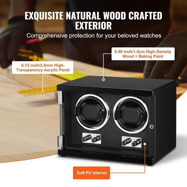 Alt view image 6 of 7 - Watch Winder, Rotating Watch Box for High-End Automatic Watches, 2 Watch Winder Case with Quiet Japanese Motors, LED Light, Adjustable Direction and Speed, Multi Modes