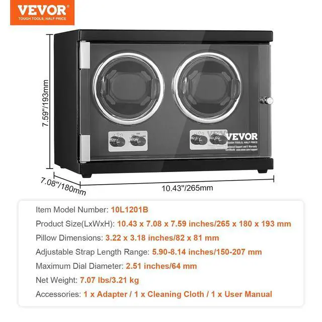 Alt view image 7 of 7 - Watch Winder, Rotating Watch Box for High-End Automatic Watches, 2 Watch Winder Case with Quiet Japanese Motors, LED Light, Adjustable Direction and Speed, Multi Modes