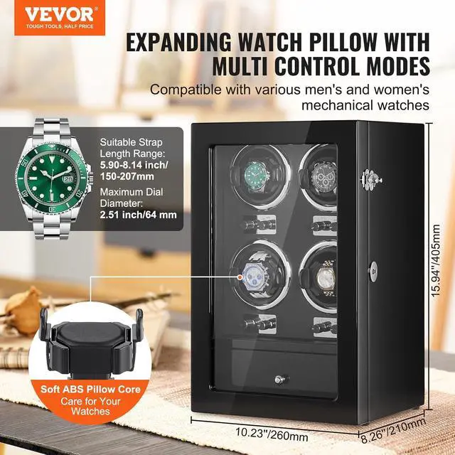 Alt view image 2 of 7 - Watch Winder, Watch Winder for 4 Men's and Women's Automatic Watches, with 4 Super Quiet Japanese Mabuchi Motors, Blue LED Light and Adapter, High-Density Board Shell and Black PU