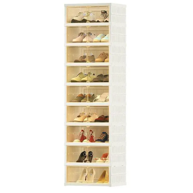Alt view image 3 of 7 - Shoe Rack Organizer Storage Box 9 Tiers-18 Pairs, Portable Folding Shoe Rack for Closet Entryway, Collapsible Shoe Cabinet with Magnetic Clear Door for Front Door Entrance