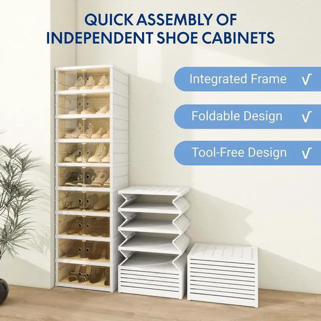 Alt view image 4 of 7 - Shoe Rack Organizer Storage Box 9 Tiers-18 Pairs, Portable Folding Shoe Rack for Closet Entryway, Collapsible Shoe Cabinet with Magnetic Clear Door for Front Door Entrance