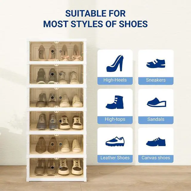 Alt view image 6 of 7 - Shoe Rack Organizer Storage Box 9 Tiers-18 Pairs, Portable Folding Shoe Rack for Closet Entryway, Collapsible Shoe Cabinet with Magnetic Clear Door for Front Door Entrance