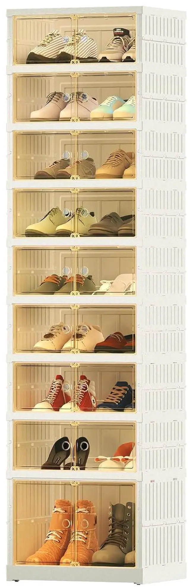 Alt view image 3 of 7 - Shoe Rack Organizer Storage Box 9 Tiers-18 Pairs, Tall Portable Folding Shoe Rack for Closet Entryway, Collapsible Shoe Cabinet with Magnetic Clear Door for Front Door Entrance