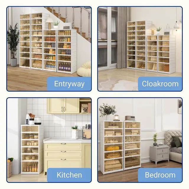 Alt view image 6 of 7 - Shoe Rack Organizer Storage Box 9 Tiers-18 Pairs, Tall Portable Folding Shoe Rack for Closet Entryway, Collapsible Shoe Cabinet with Magnetic Clear Door for Front Door Entrance