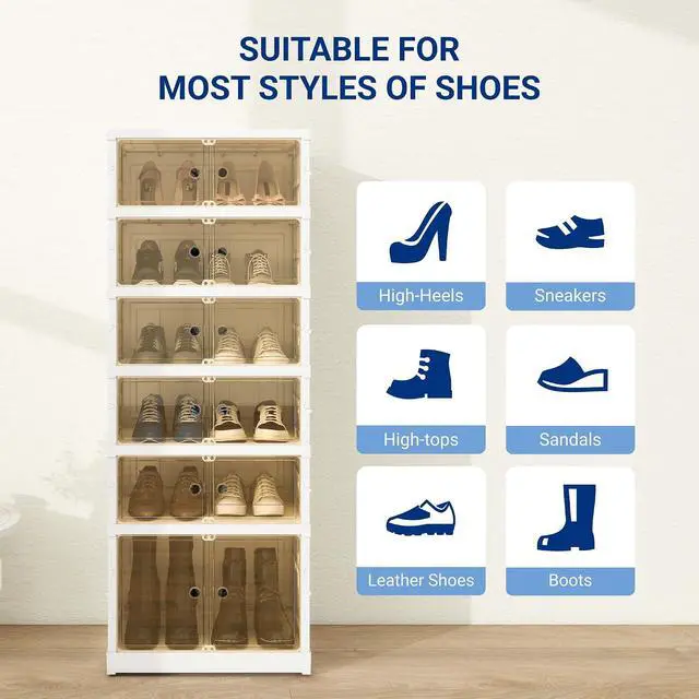 Alt view image 7 of 7 - Shoe Rack Organizer Storage Box 9 Tiers-18 Pairs, Tall Portable Folding Shoe Rack for Closet Entryway, Collapsible Shoe Cabinet with Magnetic Clear Door for Front Door Entrance