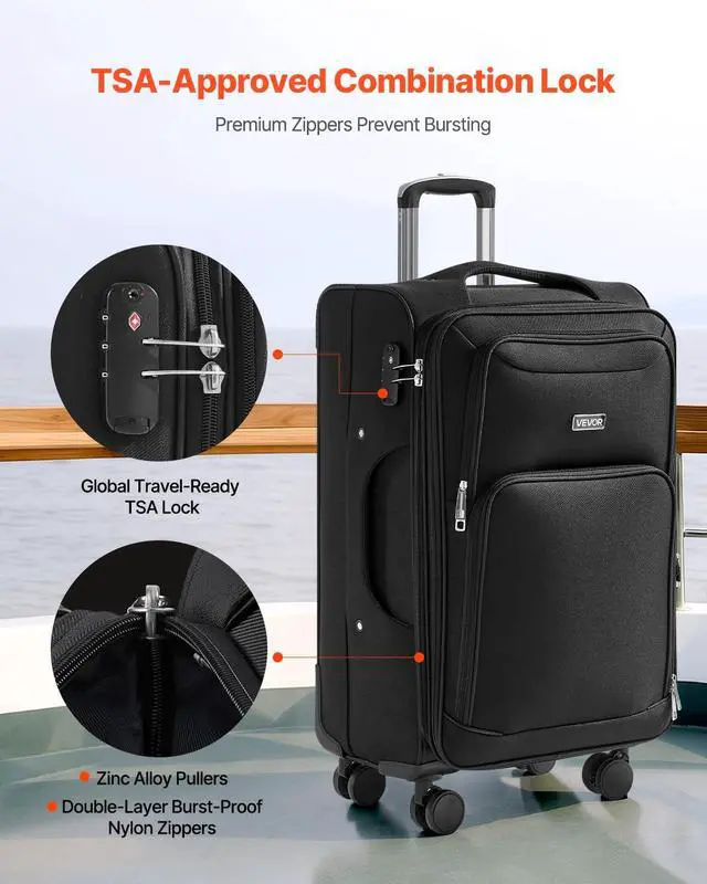 Alt view image 4 of 7 - Softside Expandable Luggage with Spinner Wheels, 24-Inch Softside Checked Medium Luggage, Lightweight Checked Suitcase with Expandable Zippered Pocket and TSA Lock, Black