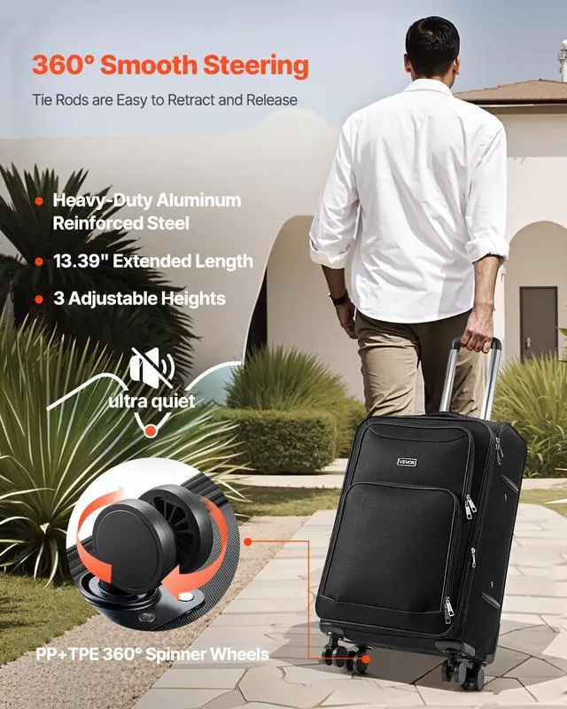 Alt view image 5 of 7 - Softside Expandable Luggage with Spinner Wheels, 24-Inch Softside Checked Medium Luggage, Lightweight Checked Suitcase with Expandable Zippered Pocket and TSA Lock, Black