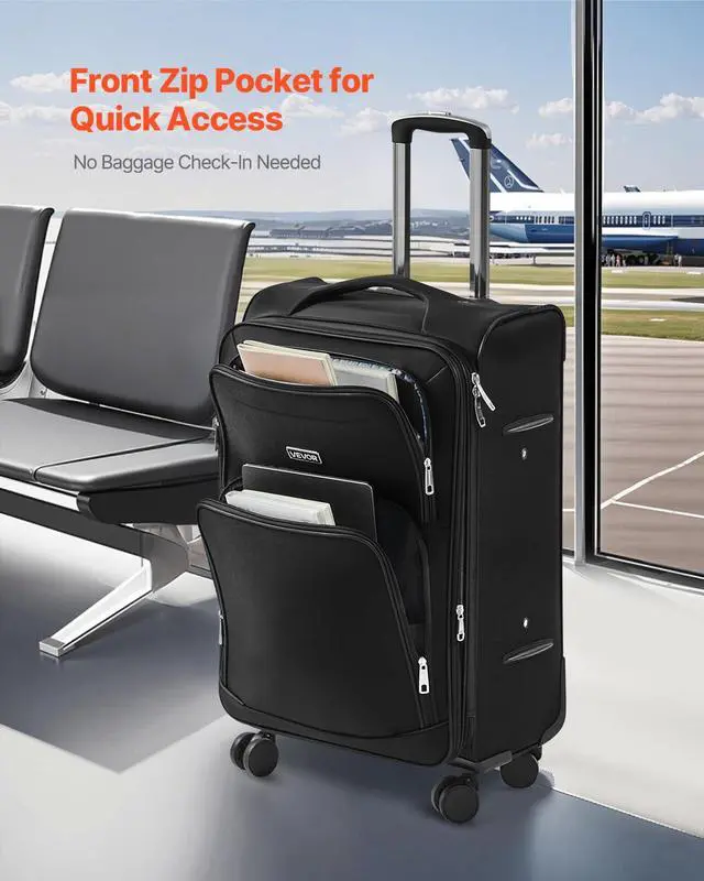 Alt view image 6 of 7 - Softside Expandable Luggage with Spinner Wheels, 24-Inch Softside Checked Medium Luggage, Lightweight Checked Suitcase with Expandable Zippered Pocket and TSA Lock, Black