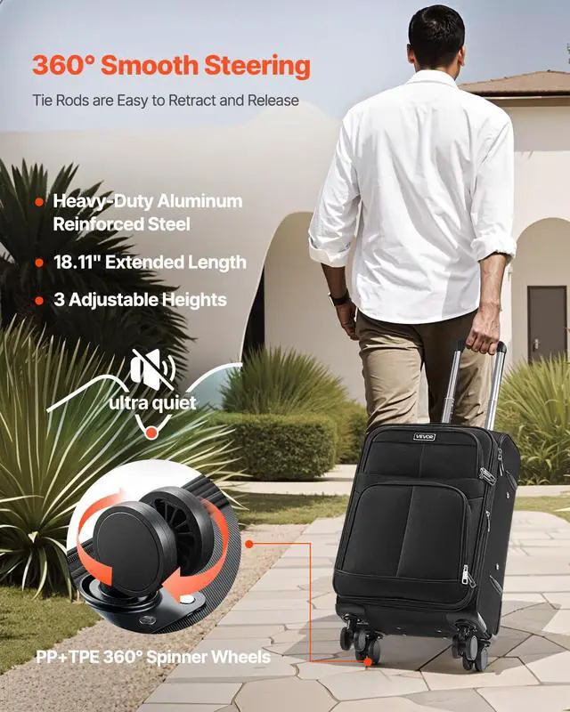Alt view image 5 of 7 - Softside Expandable Luggage with Spinner Wheels, 20-Inch Softside Carry on Luggage, Lightweight Checked Suitcase with Expandable Zippered Pocket and TSA Lock, Black