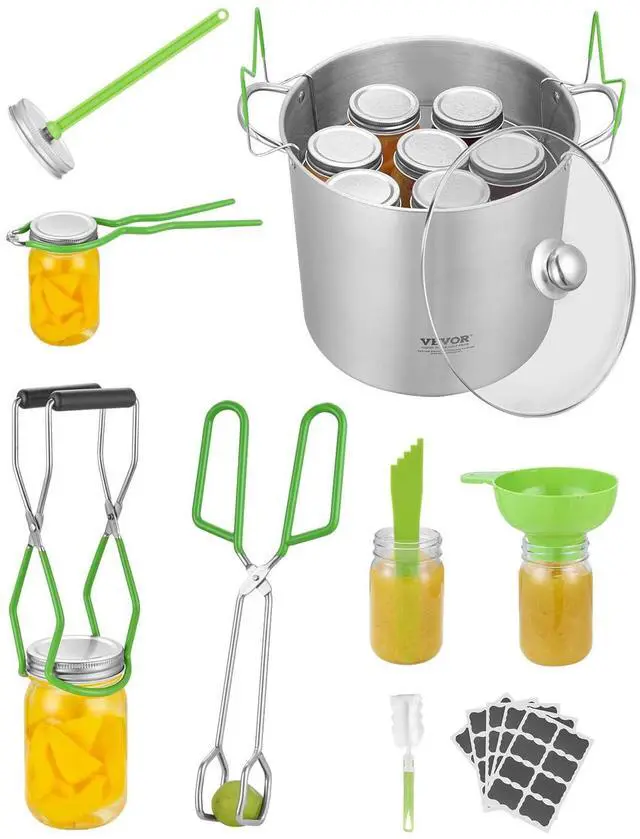 Main image of Canning Supplies Starter Kit, 9 Pieces Stainless Steel Water Bath Canning Kit for Beginners, Canning Tools Set: Pot, Rack, Lid, Funnel, Tongs, Jar Lifter, Wrench, Magnetic Wand, Bubble Propper