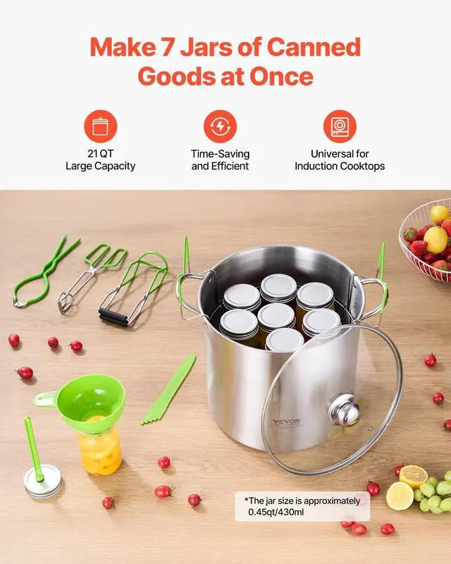 Alt view image 3 of 7 - Canning Supplies Starter Kit, 9 Pieces Stainless Steel Water Bath Canning Kit for Beginners, Canning Tools Set: Pot, Rack, Lid, Funnel, Tongs, Jar Lifter, Wrench, Magnetic Wand, Bubble Propper