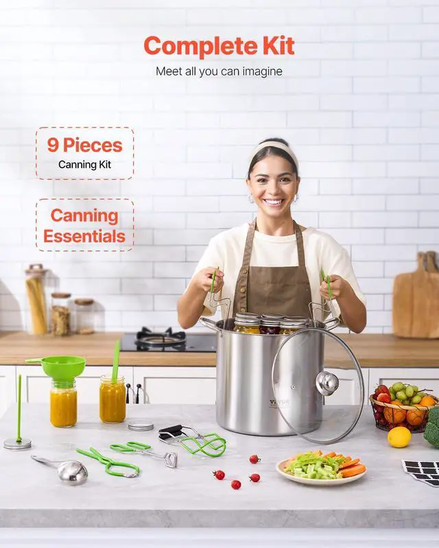 Alt view image 2 of 7 - Canning Supplies Starter Kit, 9 Pieces Stainless Steel Water Bath Canning Kit for Beginners, Canning Tools Set: Pot, Rack, Lid, Funnel, Tongs, Jar Lifter, Wrench, Magnetic Wand, Bubble Propper