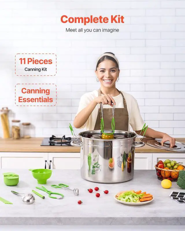 Alt view image 2 of 7 - Canning Supplies Starter Kit, 11 Pieces Stainless Steel Water Bath Canning Kit for Beginners, Canning Tools Set: Pot, Rack, Lid, Ladle, Funnel, Tongs, Jar Lifter, Wrench, Measuring Cup