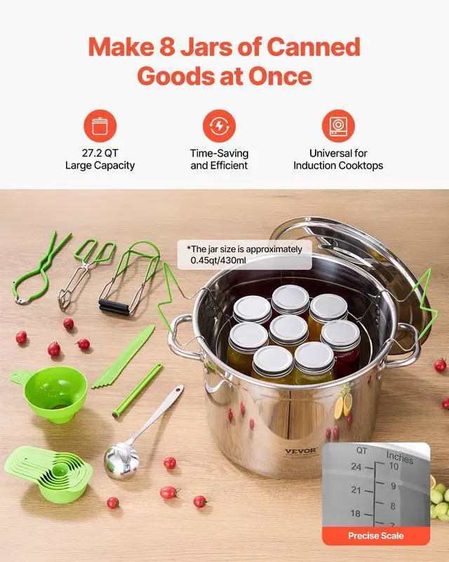 Alt view image 3 of 7 - Canning Supplies Starter Kit, 11 Pieces Stainless Steel Water Bath Canning Kit for Beginners, Canning Tools Set: Pot, Rack, Lid, Ladle, Funnel, Tongs, Jar Lifter, Wrench, Measuring Cup