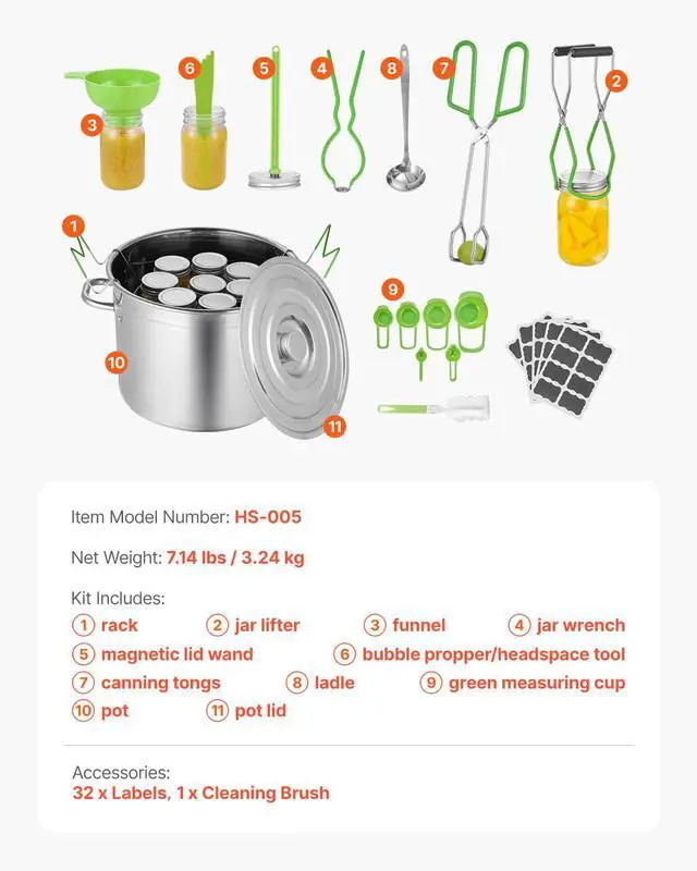 Alt view image 7 of 7 - Canning Supplies Starter Kit, 11 Pieces Stainless Steel Water Bath Canning Kit for Beginners, Canning Tools Set: Pot, Rack, Lid, Ladle, Funnel, Tongs, Jar Lifter, Wrench, Measuring Cup
