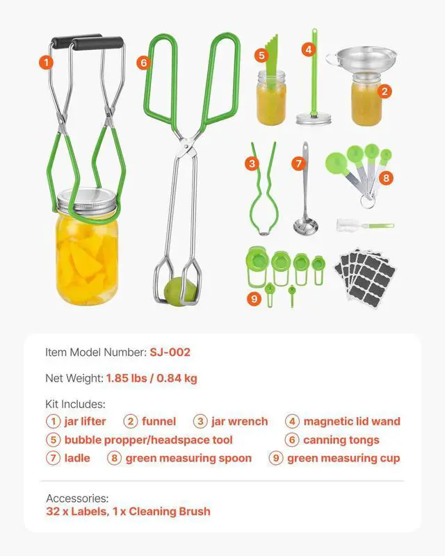 Alt view image 7 of 7 - Canning Supplies Starter Kit, 9 Pieces Stainless Steel Water Bath Canning Kit for Beginners, Canning Tools Set: Ladle, Measuring Spoon & Cup, Funnel, Tongs, Jar Lifter, Jar Wrench