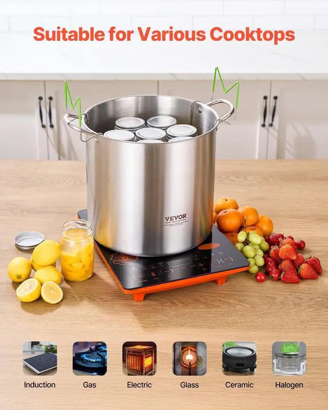 Alt view image 3 of 7 - 21 QT Canning Pot with Rack and Lid, Stainless Steel Waterbath Canner with Dual Handle and Glass Lid, Compatible with All Cooktops: Induction, Gas, Electric, Glass, Ceramic, Halogen
