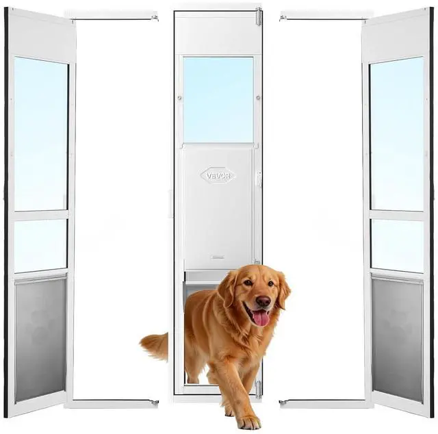 Main image of Dog Door for Sliding Glass Door, 75 7/8" to 80 11/16" Adjustable Height, Aluminum Alloy Frame with Flap and Lock, for Extra Large-Sized Dogs, 180° Swing-Open Sliding Glass Pet Doors for Renters