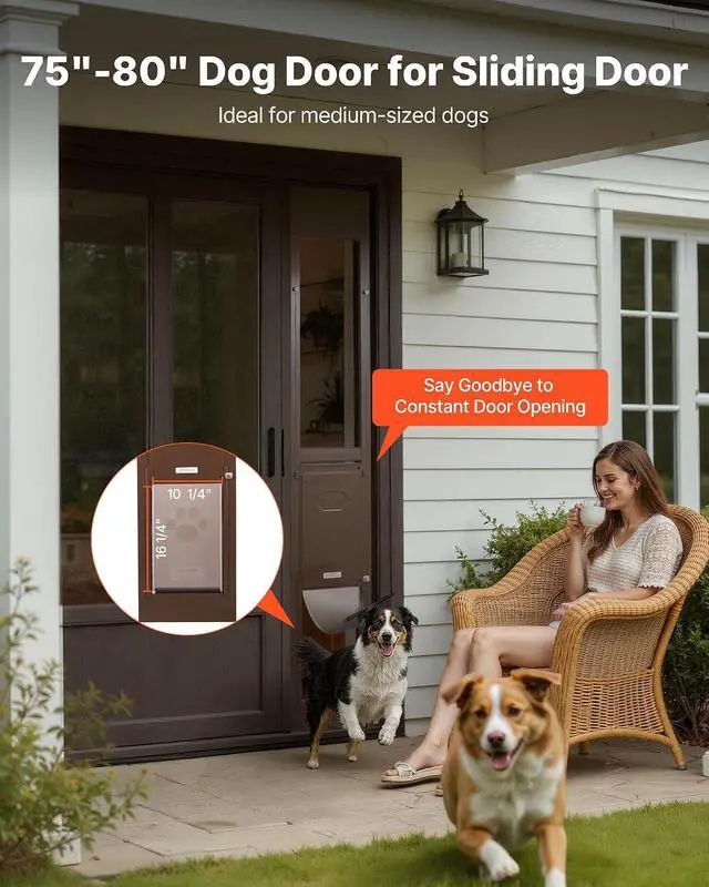 Alt view image 2 of 7 - Dog Door for Sliding Glass Door, 75 7/8 to 80 11/16 in Adjustable Height, Aluminum Alloy Frame with Rotating Hinges, Lock Design, 10 1/4 x 16 1/4 in Flap, Sliding Glass Pet Door for Renters