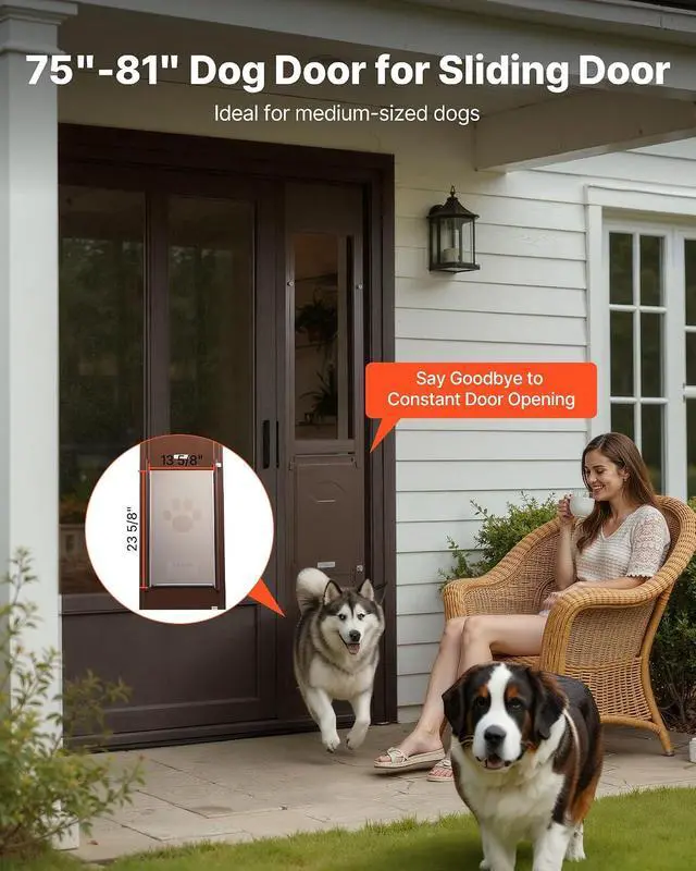 Alt view image 2 of 7 - Dog Door for Sliding Glass Door, 75 7/8 to 80 11/16 in Adjustable Height, Aluminum Alloy Frame with Rotating Hinges, Lock Design, 13 5/8 x 23 5/8 in Flap, Sliding Glass Pet Door for Renters
