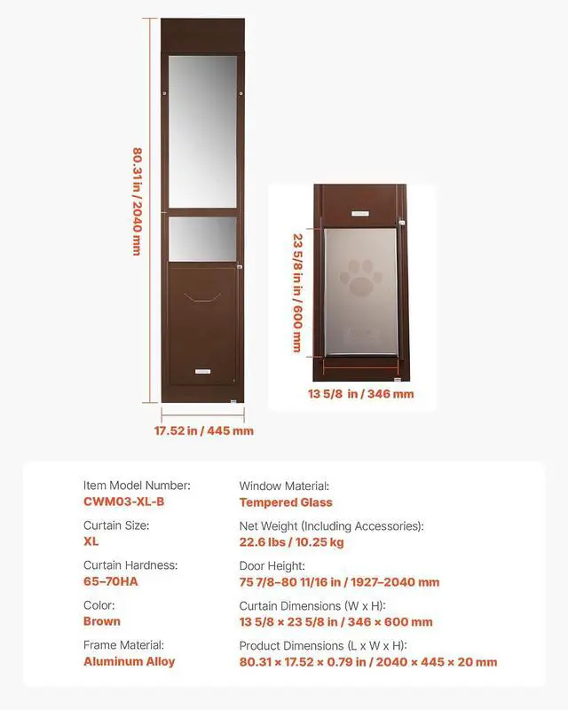 Alt view image 7 of 7 - Dog Door for Sliding Glass Door, 75 7/8 to 80 11/16 in Adjustable Height, Aluminum Alloy Frame with Rotating Hinges, Lock Design, 13 5/8 x 23 5/8 in Flap, Sliding Glass Pet Door for Renters