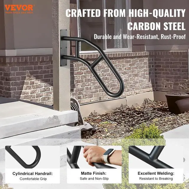 Alt view image 2 of 7 - Handrails for Outdoor Steps, 32" Length Wall Mount Safety Railings for 1-3 Steps, U-Shaped Handrail with Matte Black Finished, Stair Handrails for Kids, Elderly, Pregnant Women, Disabled