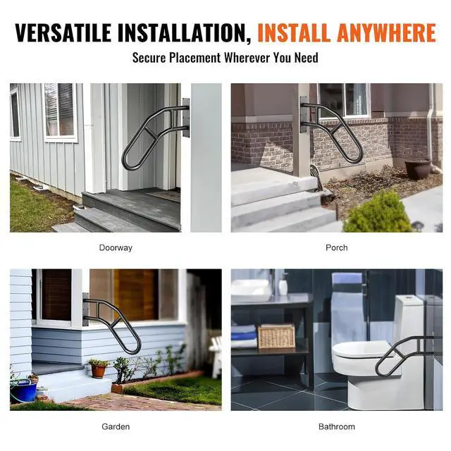 Alt view image 7 of 7 - Handrails for Outdoor Steps, 32" Length Wall Mount Safety Railings for 1-3 Steps, U-Shaped Handrail with Matte Black Finished, Stair Handrails for Kids, Elderly, Pregnant Women, Disabled