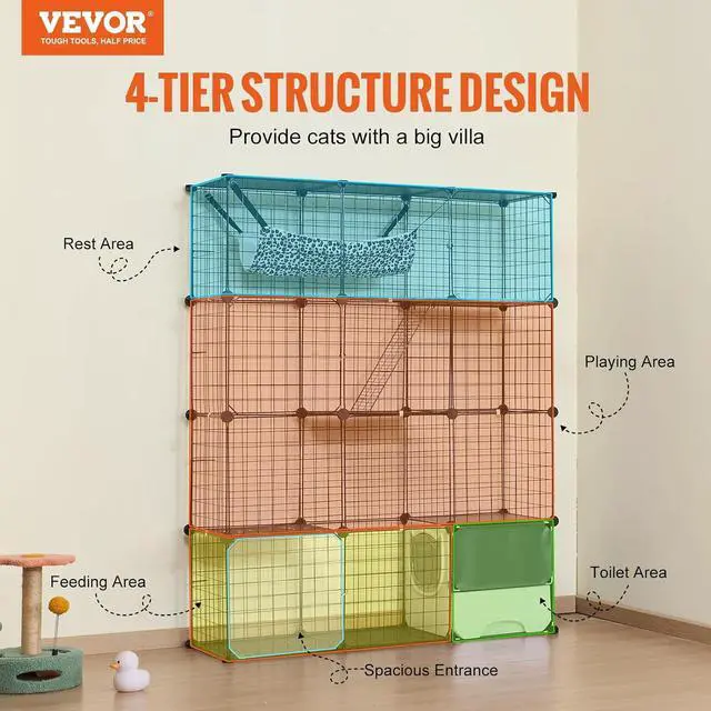 Alt view image 2 of 7 - Large 4-Tier Cat Cage, 41 x 14 x 55, Detachable Metal Wire Cat Enclosure, with Litter Box Hammock Ramp ladders, Indoor & Outdoor Crate Exercise Place Ideal for Kitty, Small Animals, Black