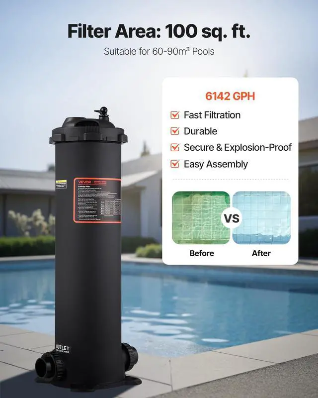 Alt view image 2 of 7 - 2026 Pro Pool Cartridge Filter System 100 Sq.Ft, Pool Filter for Inground & Above Ground Pools, Compatible W/Pumps 1/2HP~1HP | Up to 6142 GPH Max Flow, Pool Filters for Pools Up to 23775 Gallons