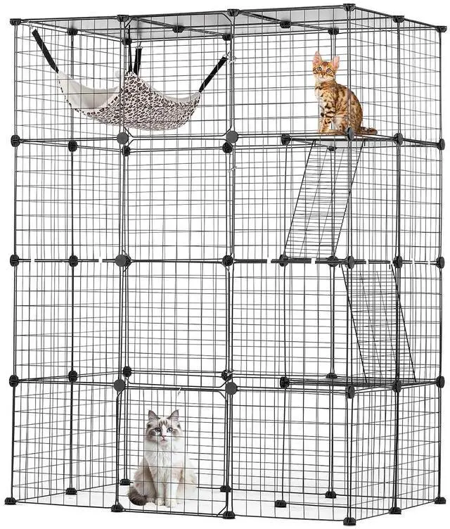 Main image of Large 4-Tier Cat Cage, 41 x 28 x 55, Detachable Metal Wire Cat Enclosure, with 4 Front Doors Hammock Ramp ladders, Indoor & Outdoor Crate Exercise Place Ideal for Kitty, Small Animals, Black