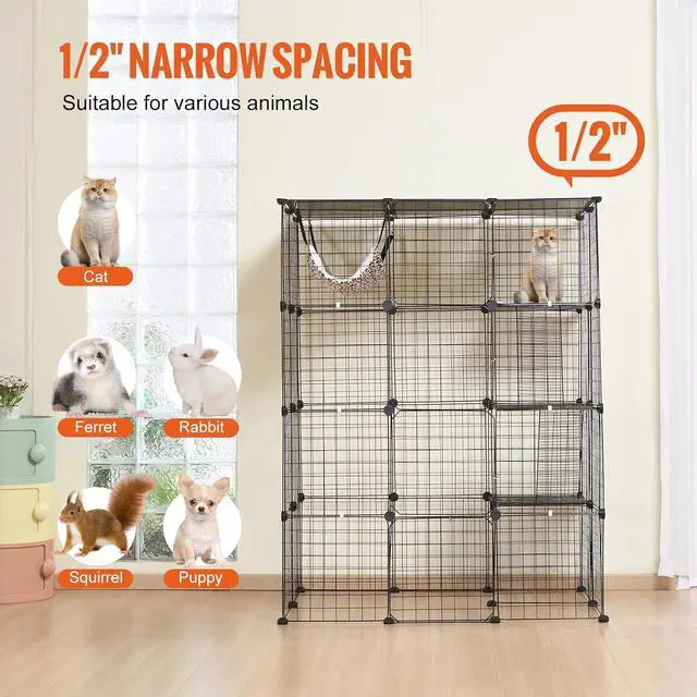 Alt view image 6 of 7 - Large 4-Tier Cat Cage, 41 x 28 x 55, Detachable Metal Wire Cat Enclosure, with 4 Front Doors Hammock Ramp ladders, Indoor & Outdoor Crate Exercise Place Ideal for Kitty, Small Animals, Black