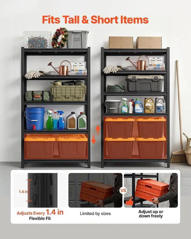 Alt view image 3 of 7 - Garage Shelving, 5-Tier Adjustable Storage Shelves, 3000 lbs Heavy Duty Garage Shelves, Metal Utility Rack Shelf for Garage Workshop Warehouse Basement, 59.49" W x 20.55" D x 71.38" H