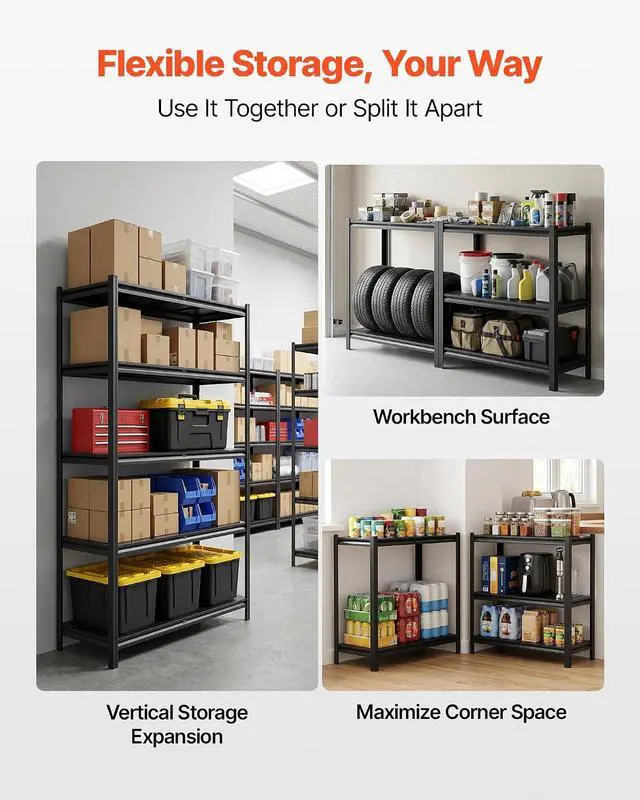 Alt view image 4 of 7 - Garage Shelving, 5-Tier Adjustable Storage Shelves, 3000 lbs Heavy Duty Garage Shelves, Metal Utility Rack Shelf for Garage Workshop Warehouse Basement, 59.49" W x 20.55" D x 71.38" H
