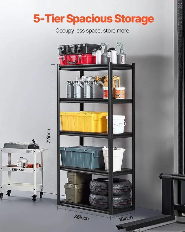 Alt view image 3 of 7 - Storage Shelves, 2000 lbs, 5 Tier Garage Storage Shelving, 18" D x 36" W x 72" H Adjustable Metal Shelves for Garage Shelves Utility Rack Shelf, Ideal for Kitchen, Warehouse, Basement, Black