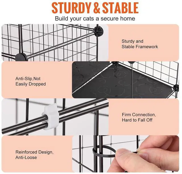 Alt view image 3 of 7 - Large 4-Tier Cat Cage, 41 x 28 x 55, Detachable Metal Wire Cat Enclosure, with 4 Front Doors Hammock Ramp ladders, Indoor & Outdoor Crate Exercise Place Ideal for Kitty, Small Animals, Black