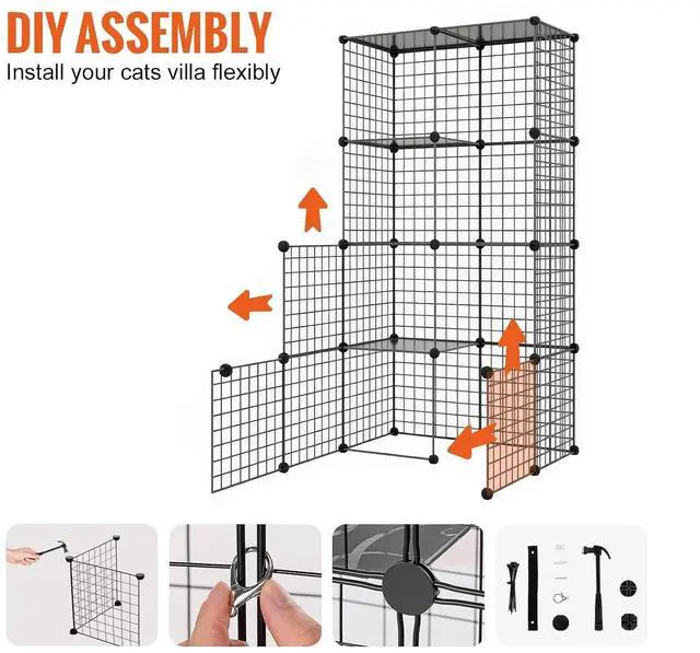 Alt view image 4 of 7 - Large 4-Tier Cat Cage, 41 x 28 x 55, Detachable Metal Wire Cat Enclosure, with 4 Front Doors Hammock Ramp ladders, Indoor & Outdoor Crate Exercise Place Ideal for Kitty, Small Animals, Black