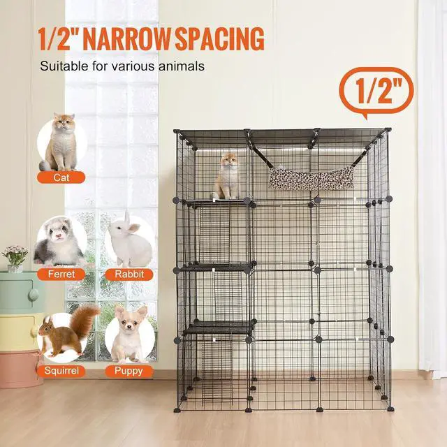 Alt view image 6 of 7 - Large 4-Tier Cat Cage, 41 x 41 x 55, Detachable Metal Wire Cat Enclosure, with 4 Front Doors Hammock Ramp ladders, Indoor & Outdoor Crate Exercise Place Ideal for Kitty, Small Animals, Black