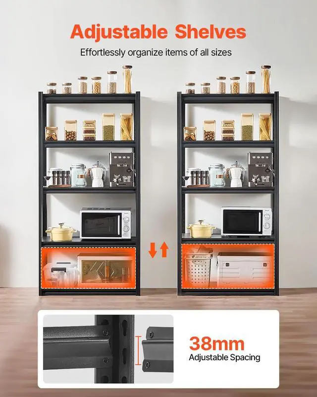 Alt view image 5 of 7 - Storage Shelves, 2000 lbs, 5 Tier Garage Storage Shelving, 18" D x 36" W x 72" H Adjustable Metal Shelves for Garage Shelves Utility Rack Shelf, Ideal for Kitchen, Warehouse, Basement, Black