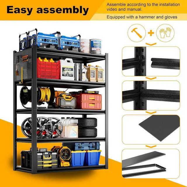 Alt view image 3 of 7 - Storage Shelves with Pegboard,72*48" Wide 24Heavy Duty Garage Shelving Units and Storage,Metal Shelving Adjustable Shelves,Garage Storage Rack,Industrial Utility Organization For Kitchen,Pantry