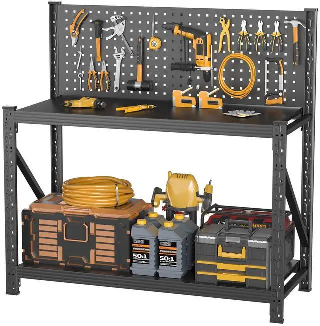 Main image of Work Bench with Pegboard,Heavy Duty Workbench Adjustable Shelves,Tool Cart,Work Table for Garage Warehouse47.2 H*47.09" W*19" D