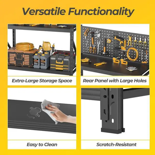 Alt view image 5 of 6 - Work Bench with Pegboard,Heavy Duty Workbench Adjustable Shelves,Tool Cart,Work Table for Garage Warehouse47.2 H*47.09" W*19" D