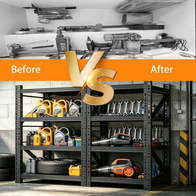 Alt view image 5 of 7 - Heavy Duty Garage Shelving,73" H 3000LBS Load Capacity Metal Garage Storage Shelves Adjustable Industrial Shelving Unit for Garage,Warsehouse,Workshop