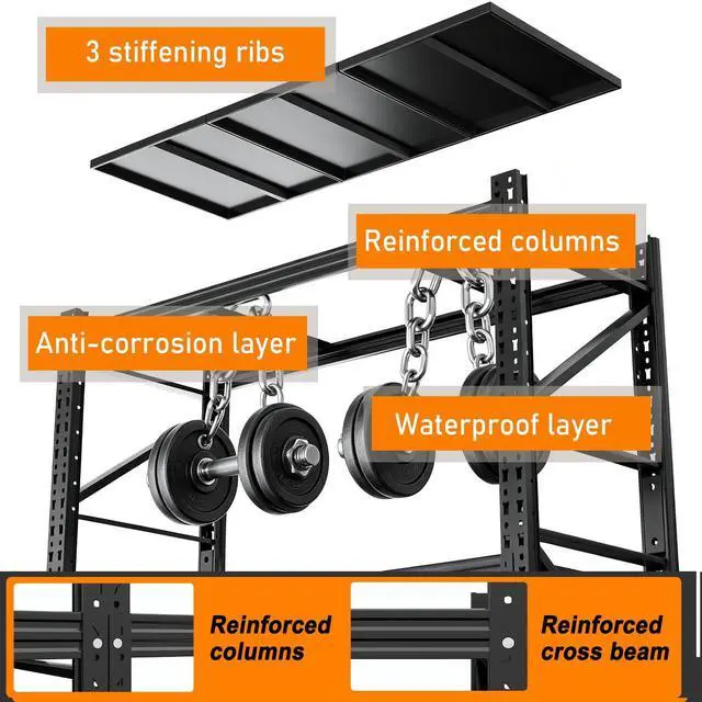 Alt view image 4 of 6 - Heavy Duty Garage Shelving,73" H Load Capacity Metal Garage Storage Shelves Adjustable Industrial Shelving Unit for Garage