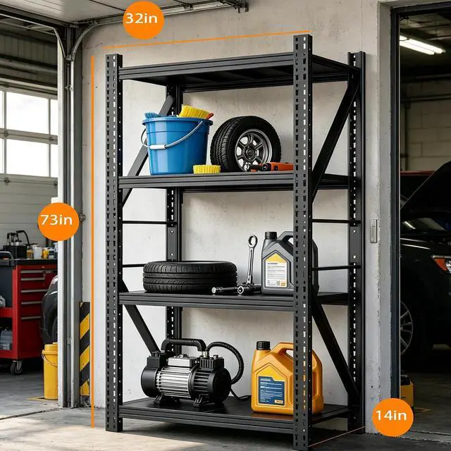 Alt view image 3 of 7 - Heavy Duty Garage Shelving,73" H 3000LBS Load Capacity Metal Garage Storage Shelves Adjustable Industrial Shelving Unit for Garage,Warsehouse,Workshop